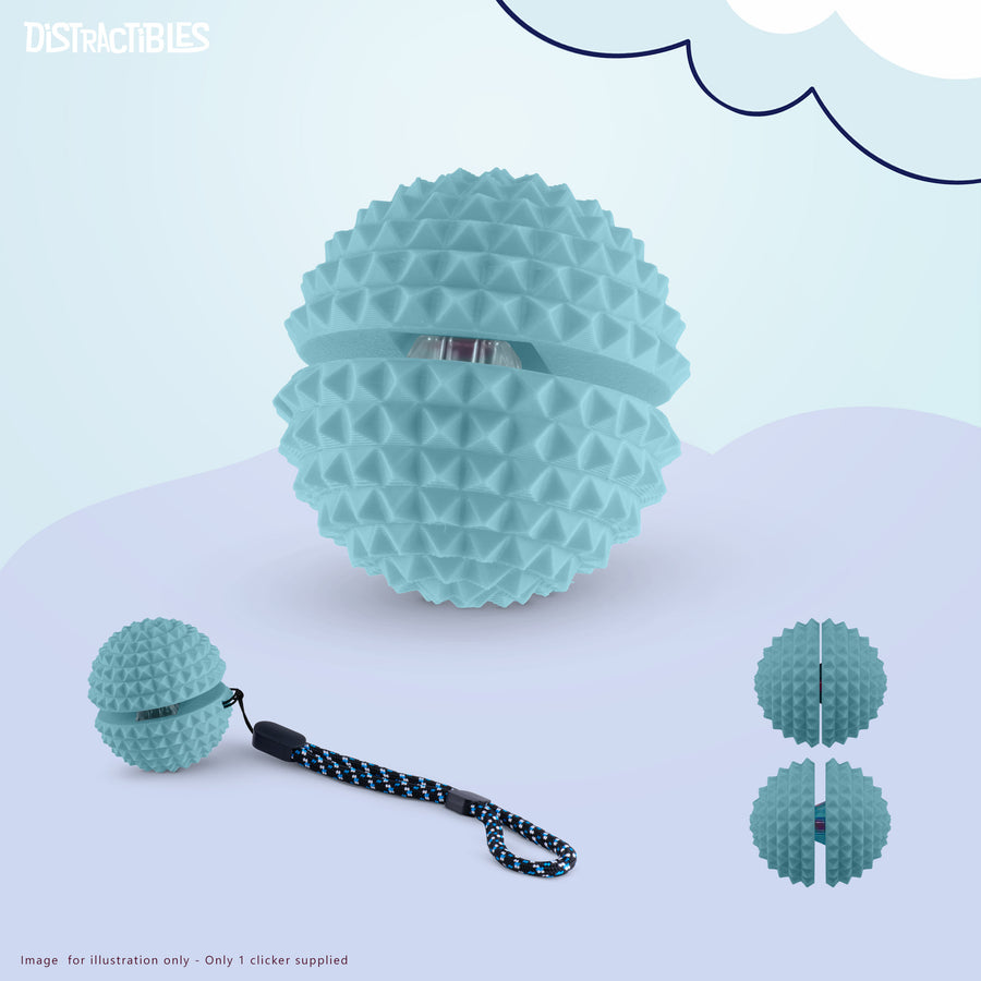 Spike Ball Clicker, Tactile Pain Stimming Fidget with Clicker Switch, Pain Stimulation Ball with Lanyard (Medium - Blue)