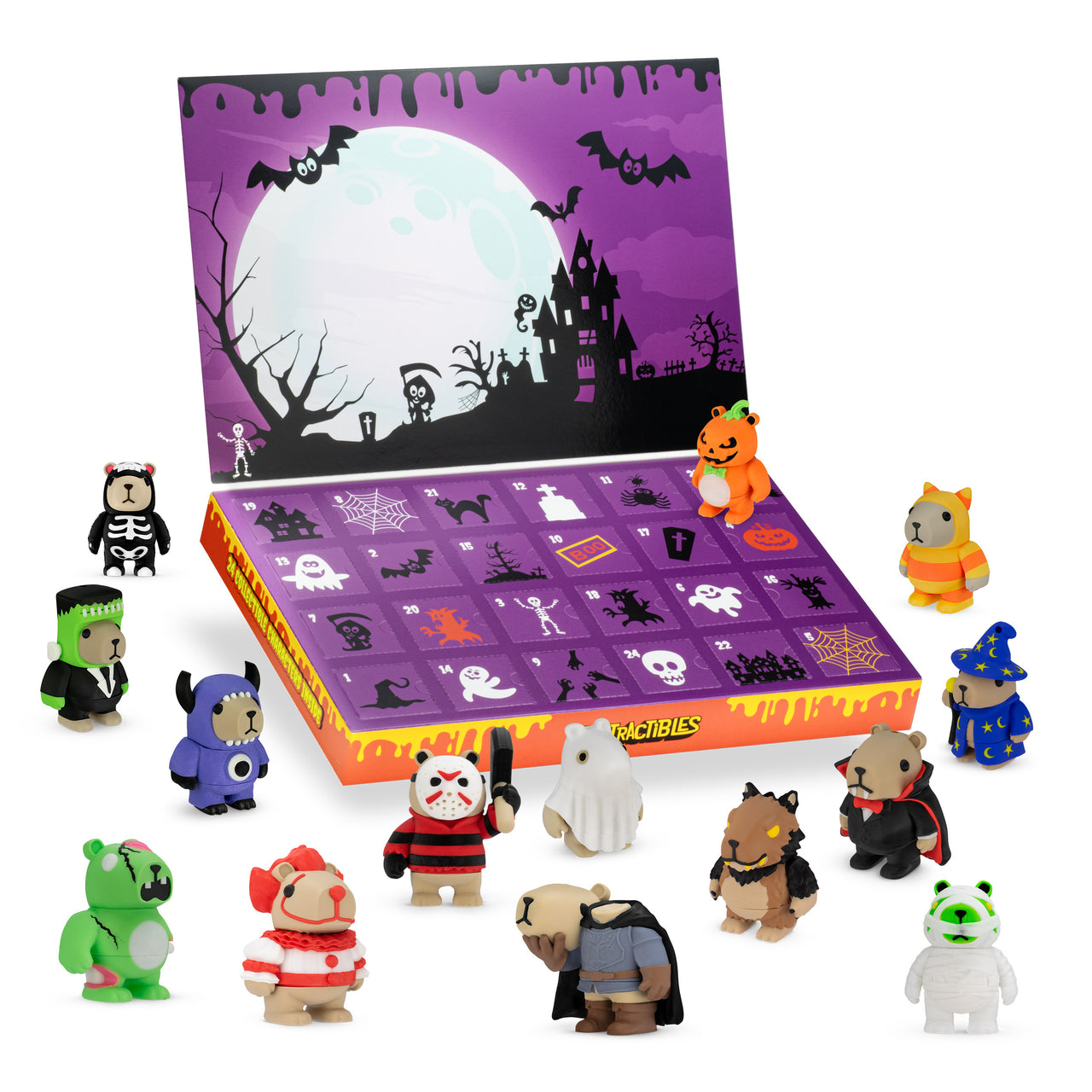 Distractibles Spooky Capy Mystery Box, 24 Articulated Costumed Capybara Figures, 24 days Countdown Advent Calendar