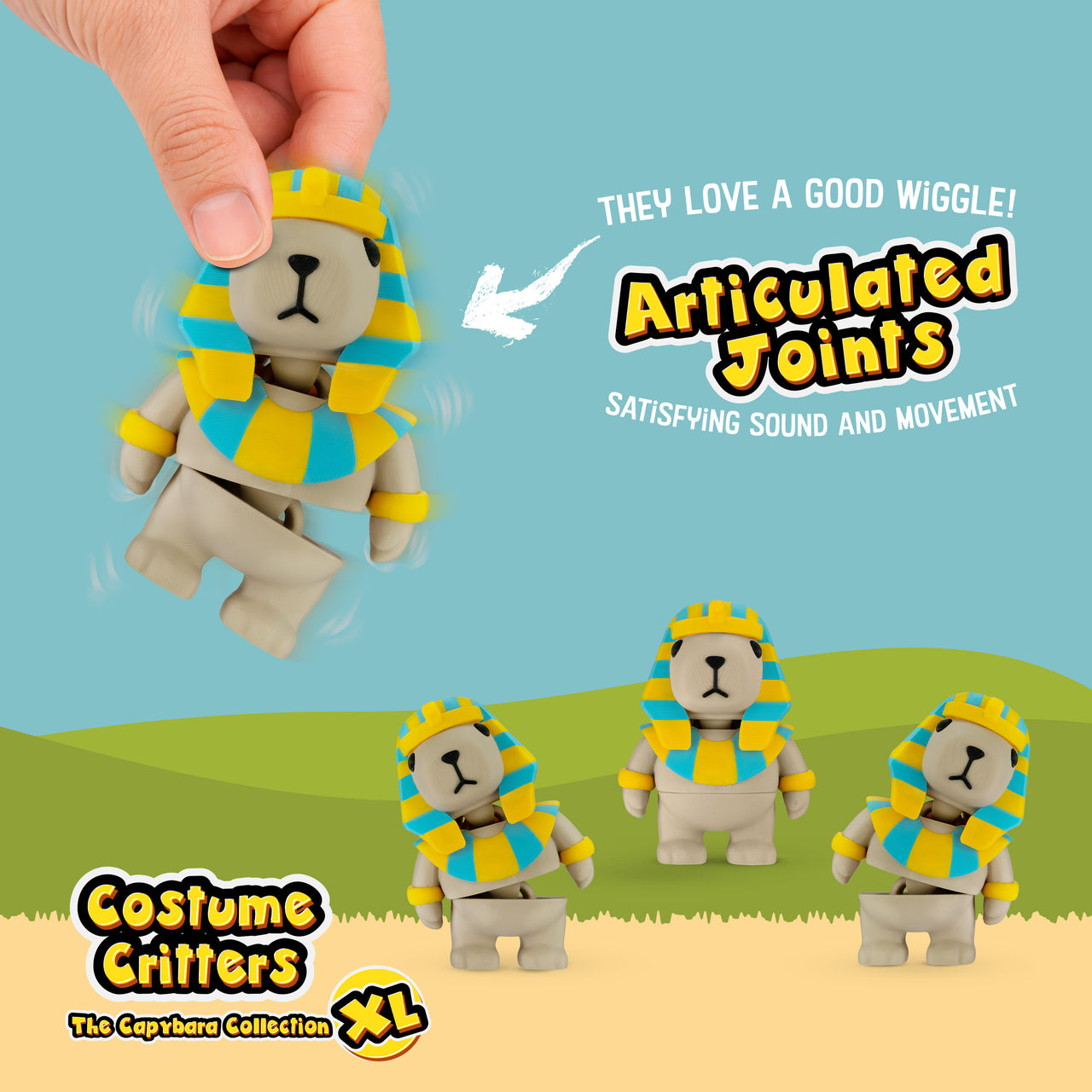 CAPY in Pharaoh Costume, 3.5" Articulated Costumed Capybara, 3D Printed Animal Sensory Fidget by Distractibles