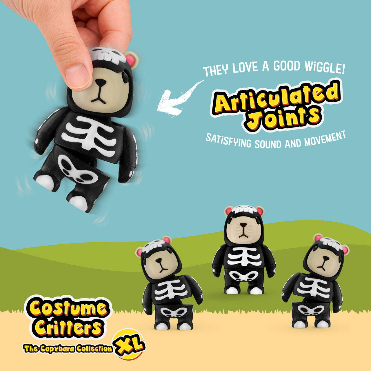 CAPY in Skeleton Costume, 3.5" Articulated Costumed Capybara, 3D Printed Animal Sensory Fidget by Distractibles