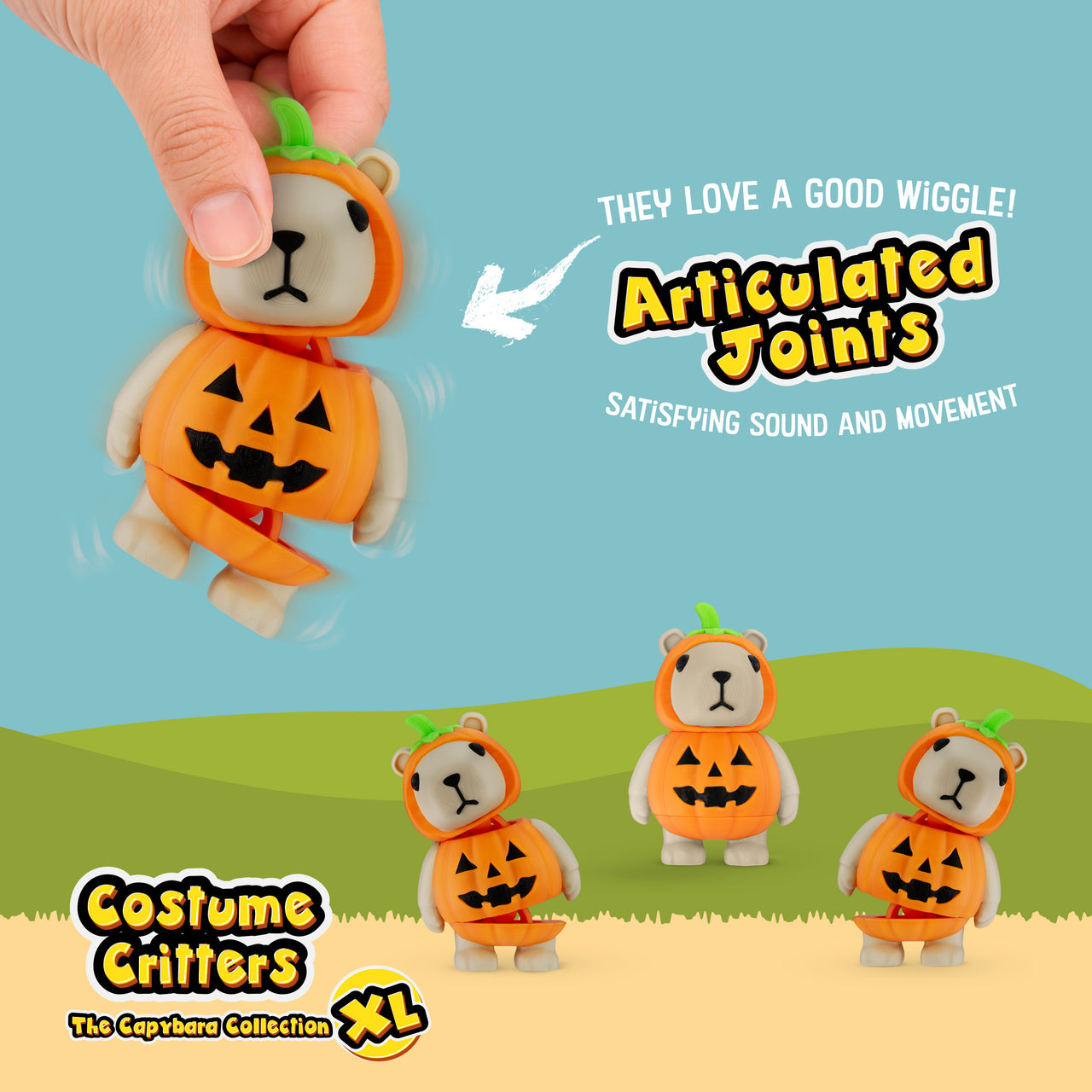CAPY in Pumpkin Costume, 3.5" Articulated Costumed Capybara, 3D Printed Animal Sensory Fidget by Distractibles