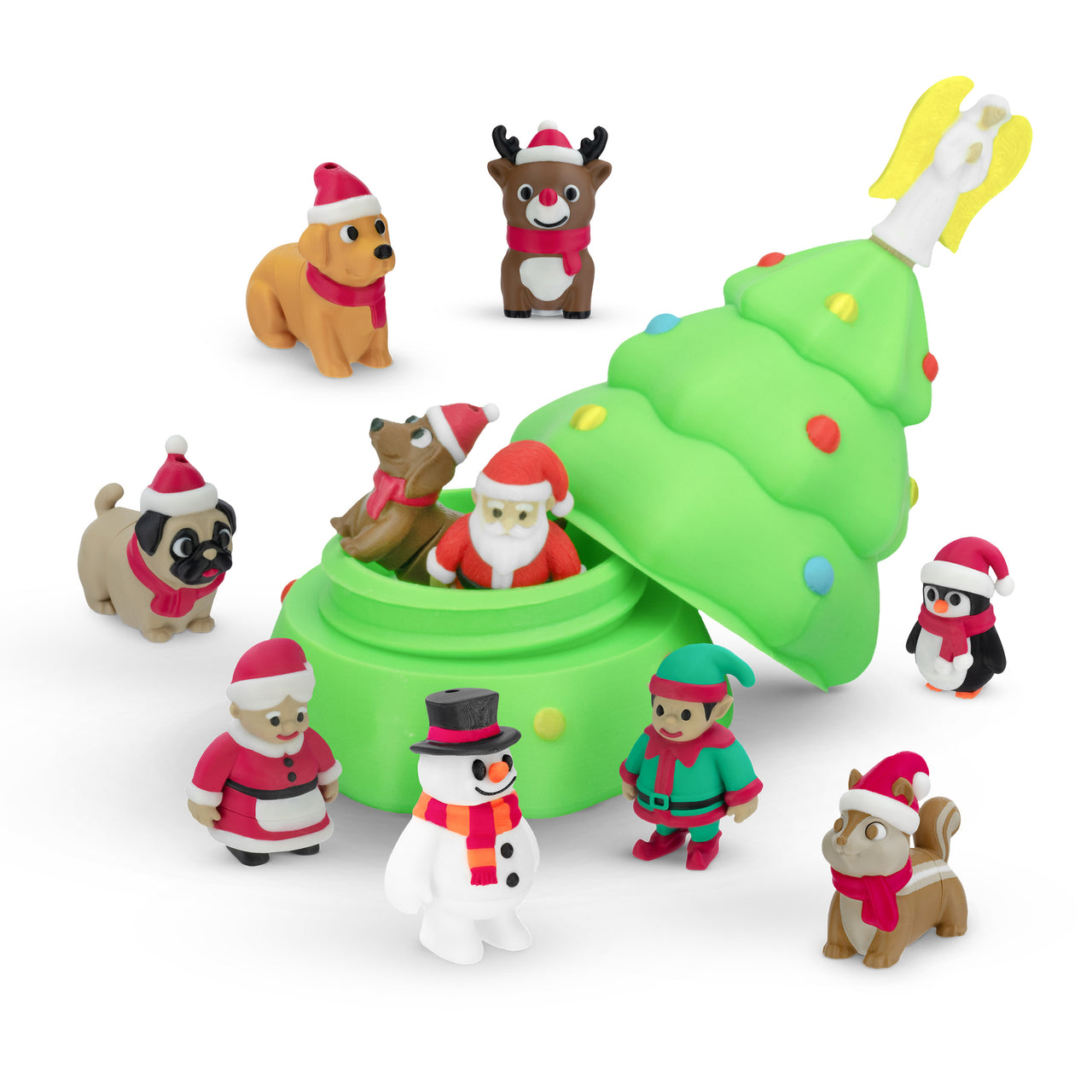 Distractibles Christmas Tree Mystery Box, 10 Articulated Festive Figures with Christmas Tree Container, Random Tree Topper with Removeable Tree Lid