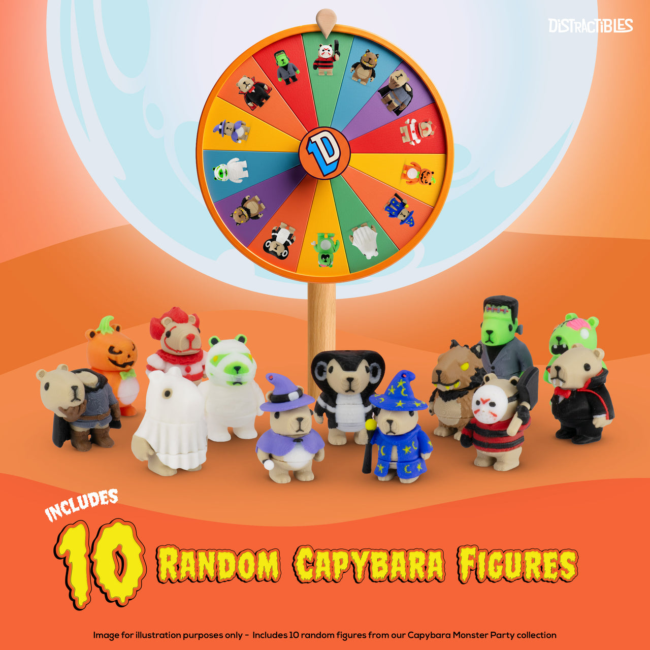 Monster Capy Mystery Box, 10 Articulated Frightful Capybara Figures with Pumpkin Container, Random Sensory Figures and Mystery Removable Pumpkin Lid