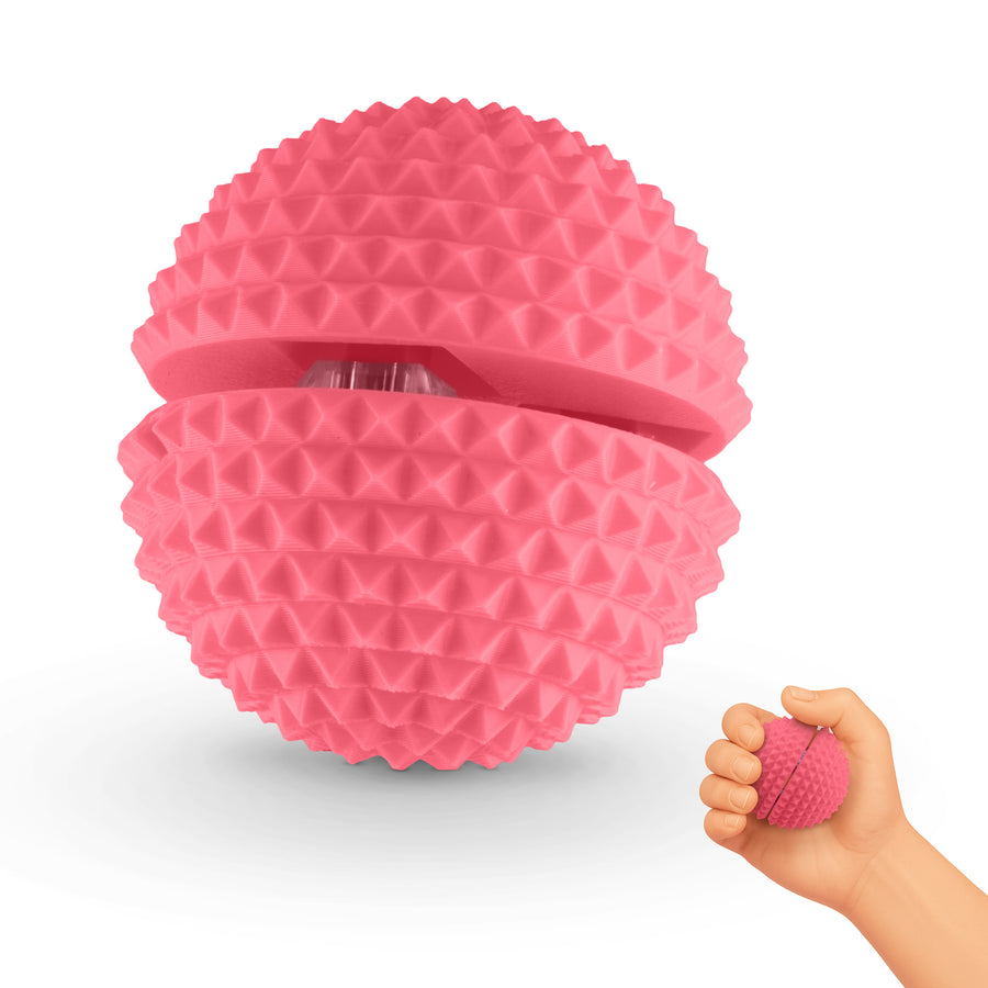 Spike Ball Clicker, Tactile Pain Stimming Fidget with Clicker Switch, Pain Stimulation Ball with Lanyard (Large Pink)