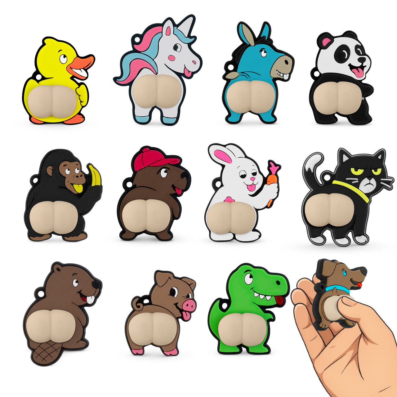 Mystery Animal Butt Clicker Toy – Handheld Fidget Stress Relief Sensory Clicker with Tactile Button, Cute Animal Designs, ADHD & Anxiety Aid, Durable with Lanyard