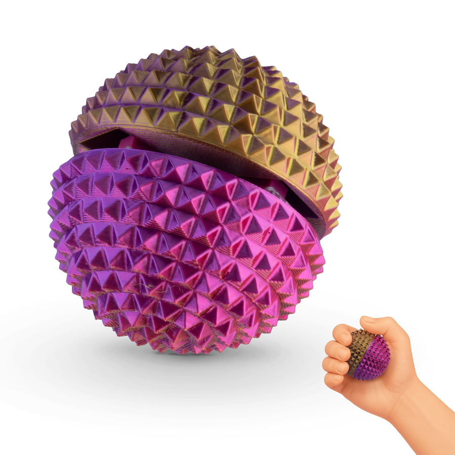 Spike Ball Clicker, Tactile Pain Stimming Fidget with Clicker Switch, Pain Stimulation Ball with Lanyard (Large Neon Harmony)