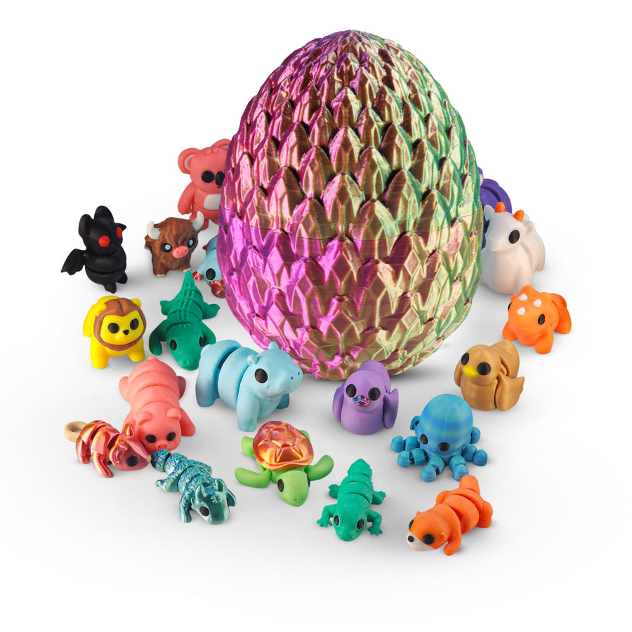 3D Articulating Fidget Animals, Mystery Pack of 10 with Mystery Egg, Random Assorted Designs, Stress Relief, Unique & Fun