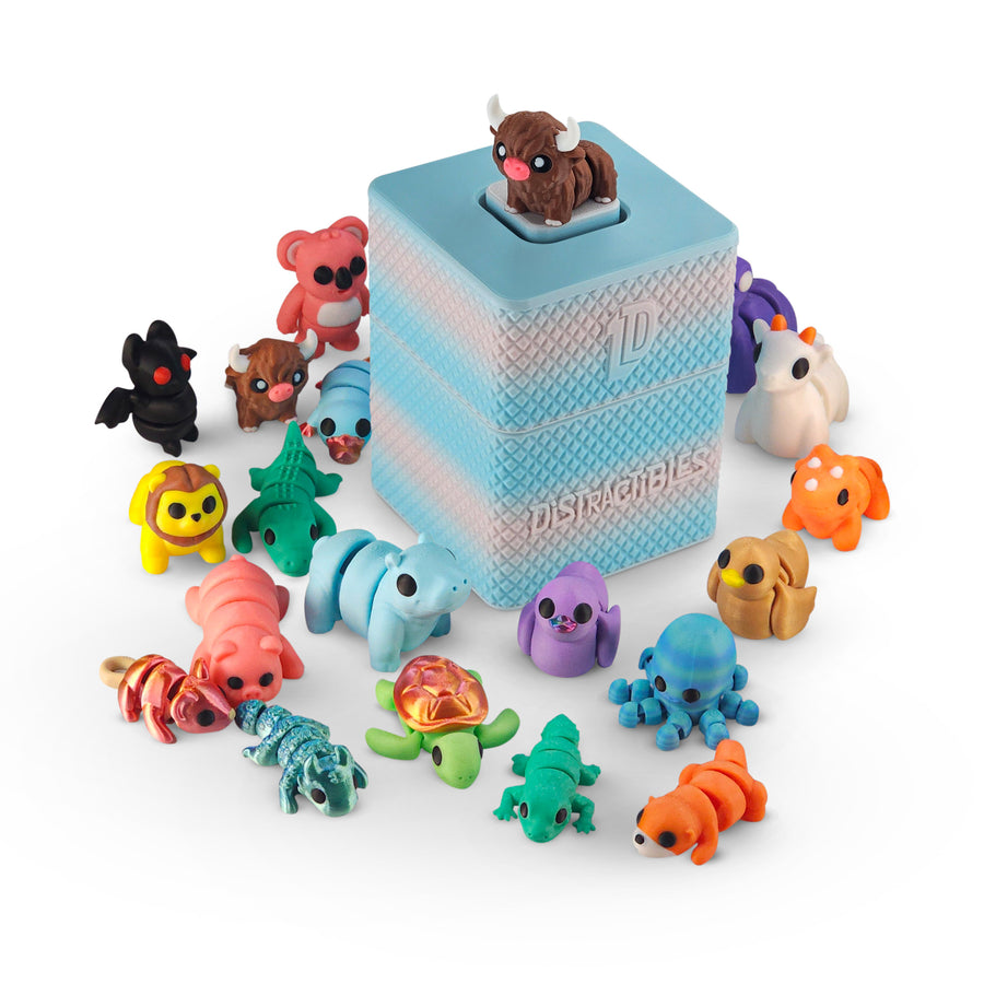 Mystery Fidget Animal Pack, 10 Articulated Animals + Bonus Fidget Clicker & Fidget Clicker Box, Random Colors (Random)