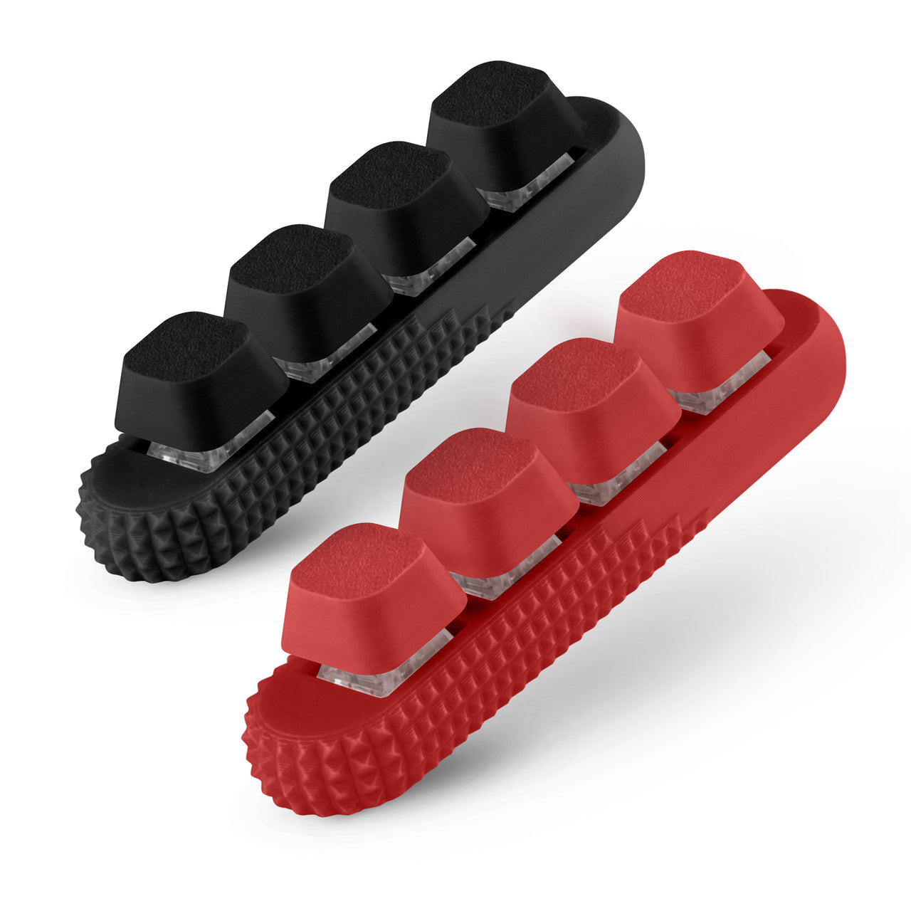 2 Pack Fidget Clickers, 4 x  Loud Click Buttons, Textured Design for Stress Relief & Focus Aid with Lanyard (Red-Black)