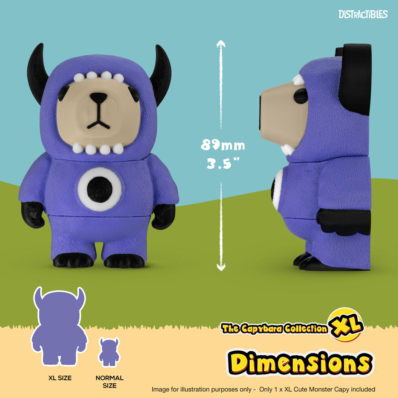 CAPY in Monster Costume, 3.5" Articulated Costumed Capybara, 3D Printed Animal Sensory Fidget by Distractibles