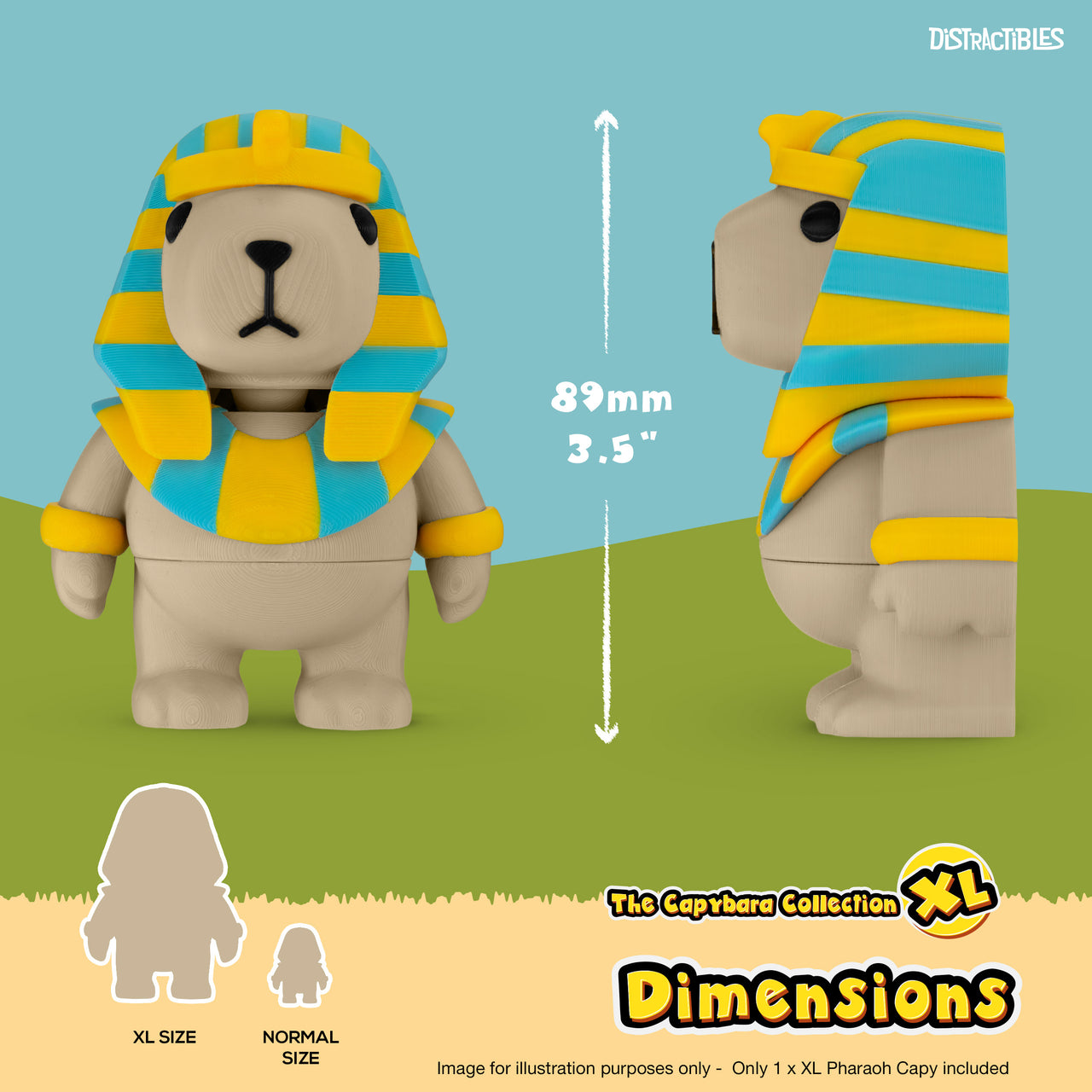 CAPY in Pharaoh Costume, 3.5" Articulated Costumed Capybara, 3D Printed Animal Sensory Fidget by Distractibles