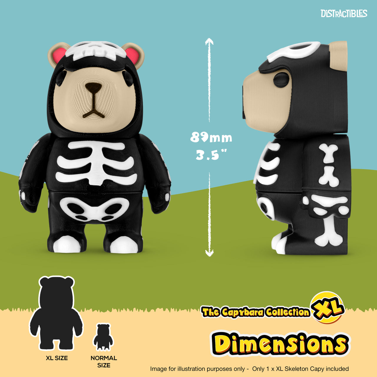 CAPY in Skeleton Costume, 3.5" Articulated Costumed Capybara, 3D Printed Animal Sensory Fidget by Distractibles