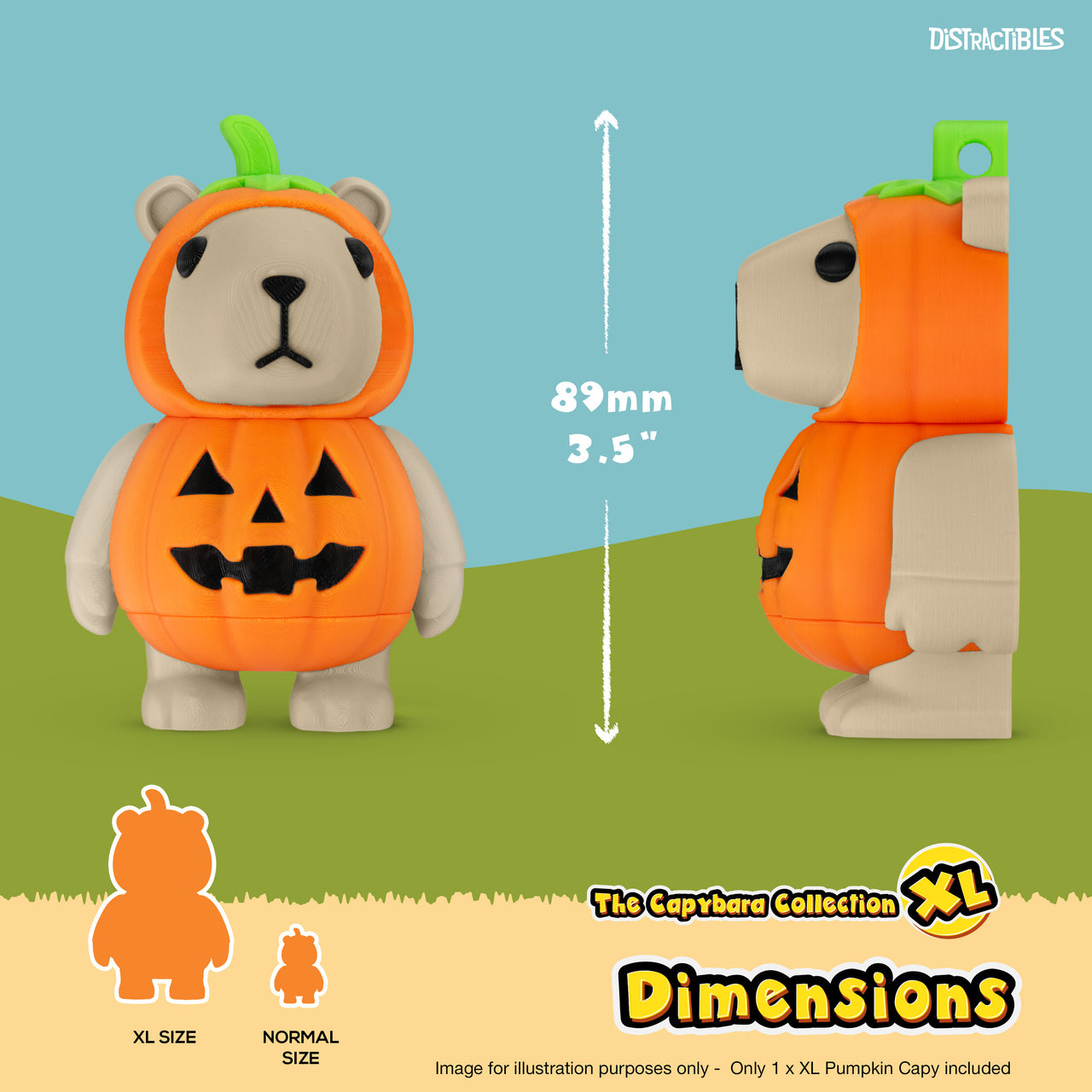 CAPY in Pumpkin Costume, 3.5" Articulated Costumed Capybara, 3D Printed Animal Sensory Fidget by Distractibles