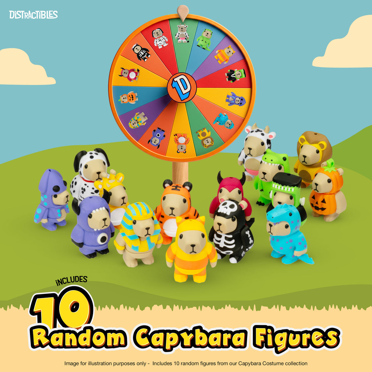 Mystery Fidget Sensory Costumed Capybara Pack, 10 Articulated 3D Printed Costumed Capybaras & Sensory Clicker Box, Random Colors