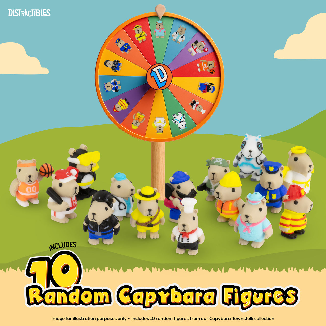 Mystery Fidget Sensory Capybara Townsfolk Pack, 10 Articulated 3D Printed Capybaras & Sensory Clicker Box, Random Colors
