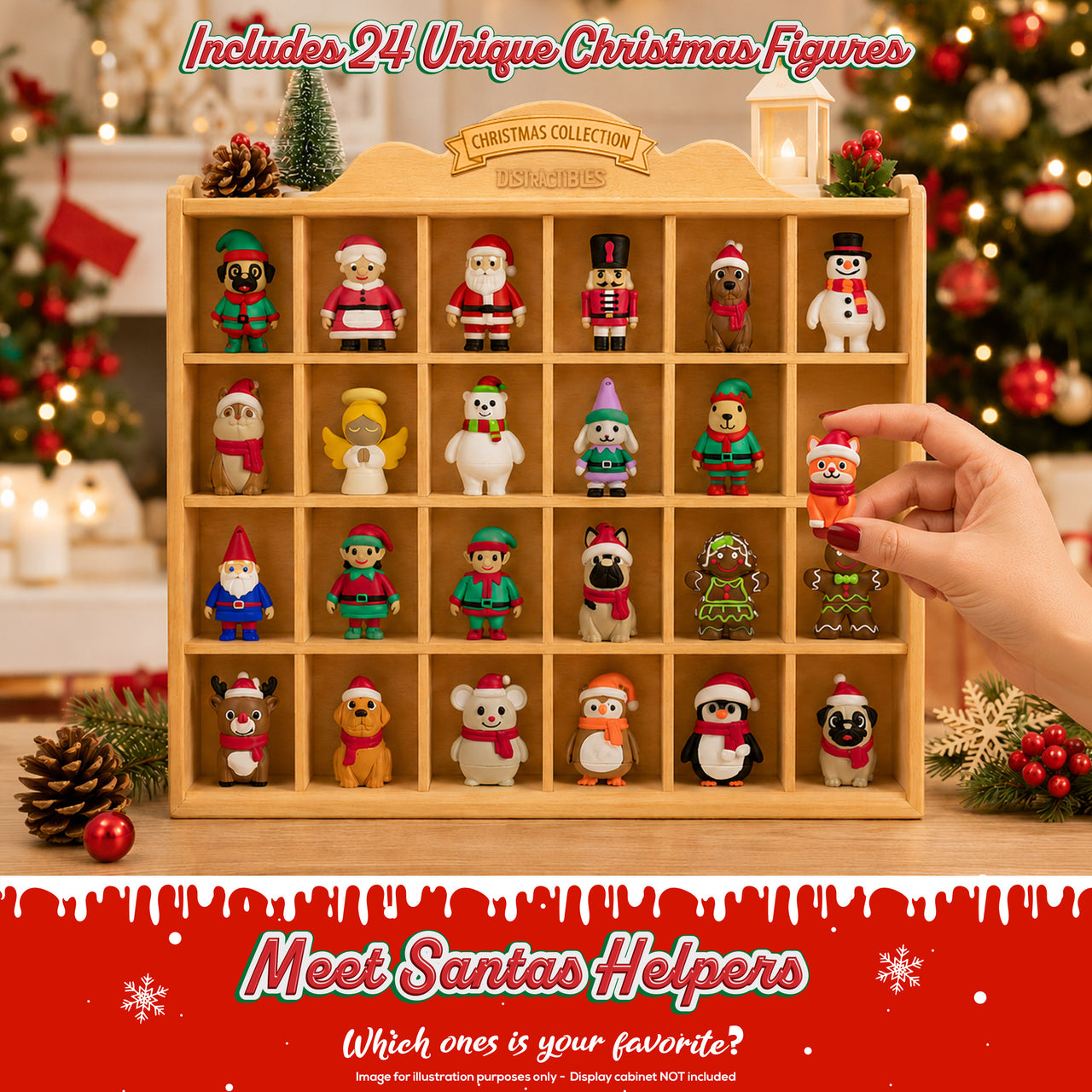 Distractibles Christmas Mystery Box, 24 Articulated Festive Figures, 24 days Countdown Advent Calendar