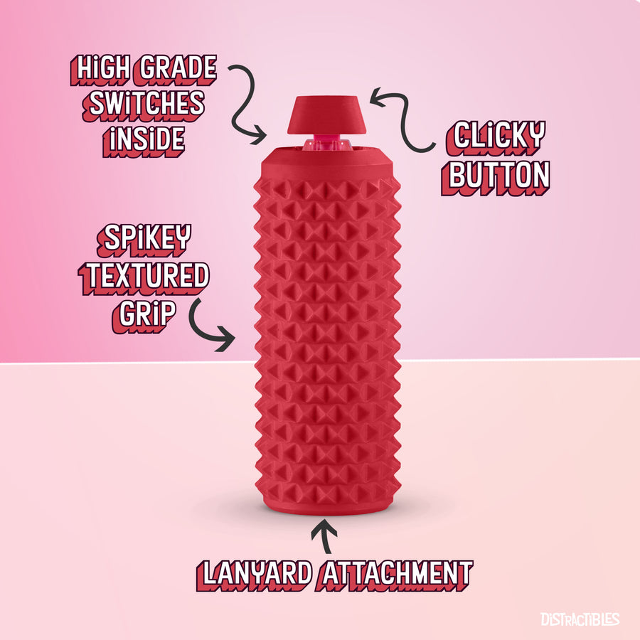 Sensory Roller Fidget Toy with Clicker, Tactile Spikes for Anxiety, Stress Relief, Pain Stimming, Autism - with Lanyard (Red)