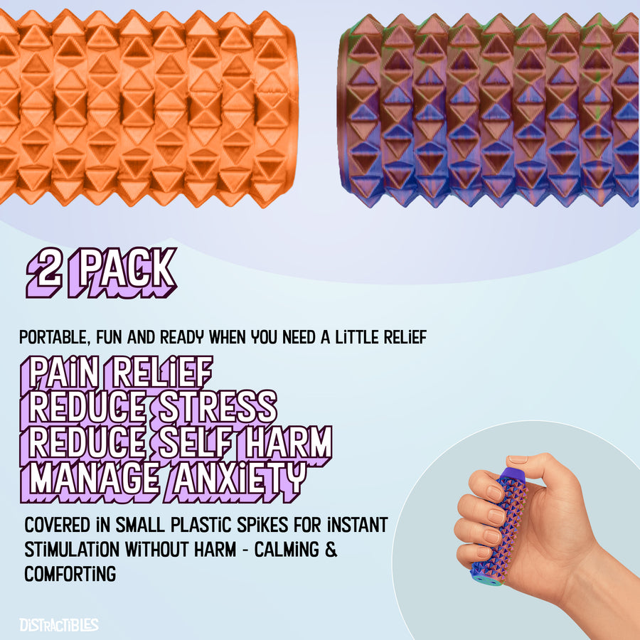 Spike Roller Clicker, Tactile Pain Stimming Fidget with Clicker Switch, Pain Stimulation Roller with Lanyard (Neon Harmony + Neon Horizon)