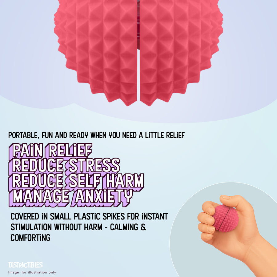 Spike Ball Clicker, Tactile Pain Stimming Fidget with Clicker Switch, Pain Stimulation Ball with Lanyard (Medium - Pink)