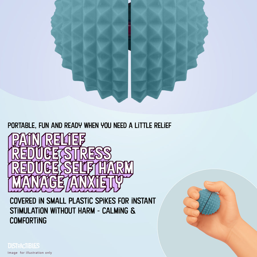 Spike Ball Clicker, Tactile Pain Stimming Fidget with Clicker Switch, Pain Stimulation Ball with Lanyard (Medium - Blue)