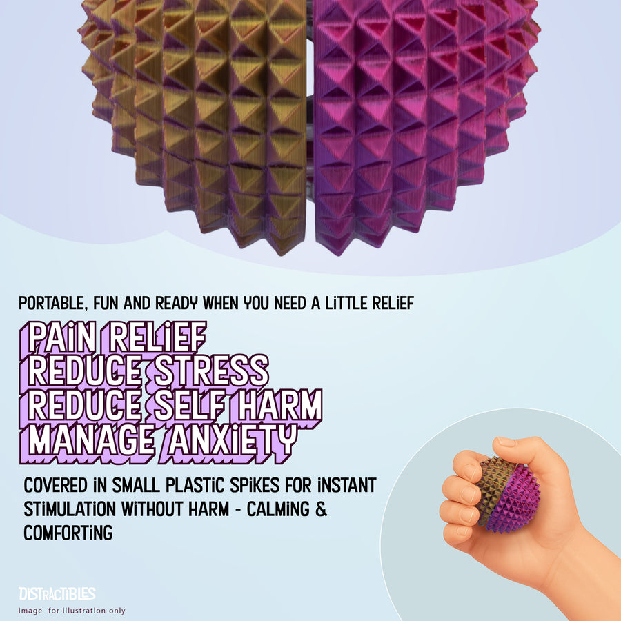 Spike Ball Clicker, Tactile Pain Stimming Fidget with Clicker Switch, Pain Stimulation Ball with Lanyard (Large Neon Harmony)