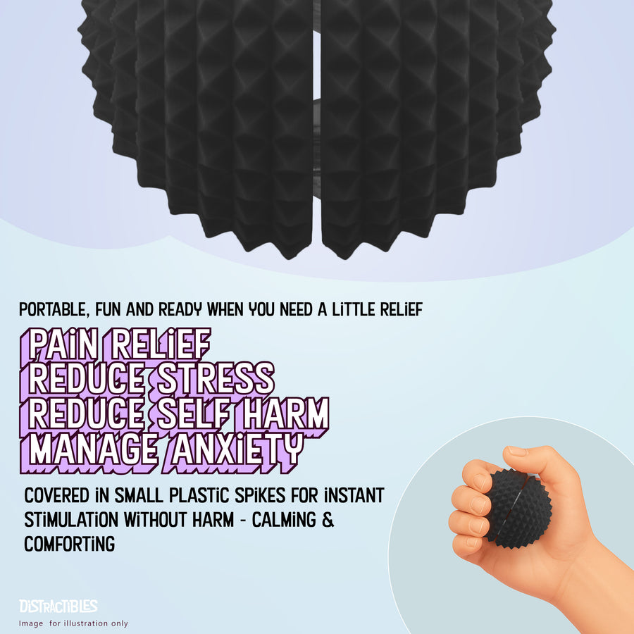 Spike Ball Clicker, Tactile Pain Stimming Fidget with Clicker Switch, Pain Stimulation Ball with Lanyard (Large Black)