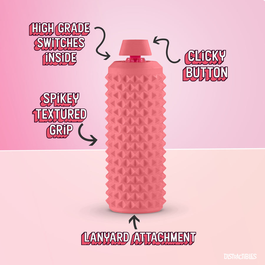 Sensory Roller Fidget Toy with Clicker, Tactile Spikes for Anxiety, Stress Relief, Pain Stimming, Autism - with Lanyard (Pink)