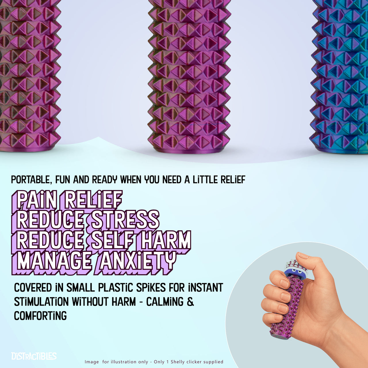 Shelly - Sensory Fidget Toy, Textured Pain Stimming Device, Stress Relief for Focus and Concentration (Neon Harmony)