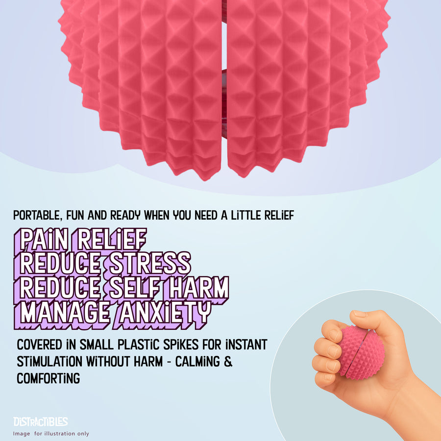 Spike Ball Clicker, Tactile Pain Stimming Fidget with Clicker Switch, Pain Stimulation Ball with Lanyard (Large Pink)