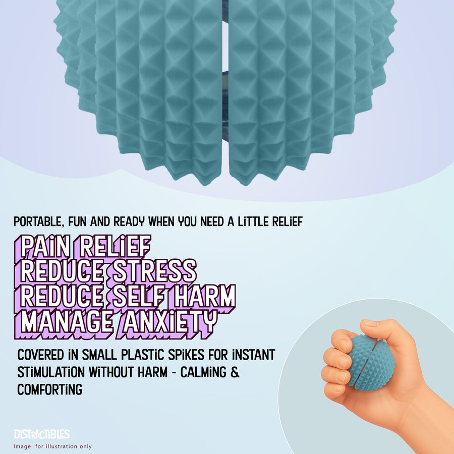 Spike Ball Clicker, Tactile Pain Stimming Fidget with Clicker Switch, Pain Stimulation Ball with Lanyard (Large Blue )