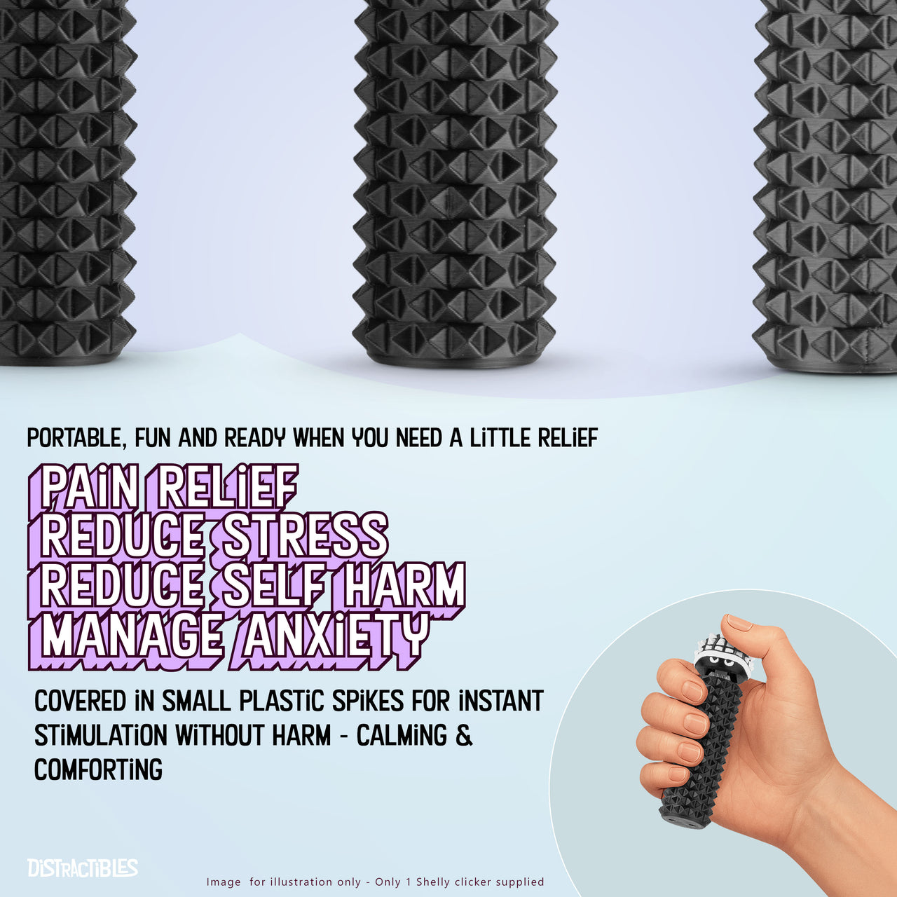 Shelly - Sensory Fidget Toy, Textured Pain Stimming Device, Stress Relief for Focus and Concentration (Black & White)