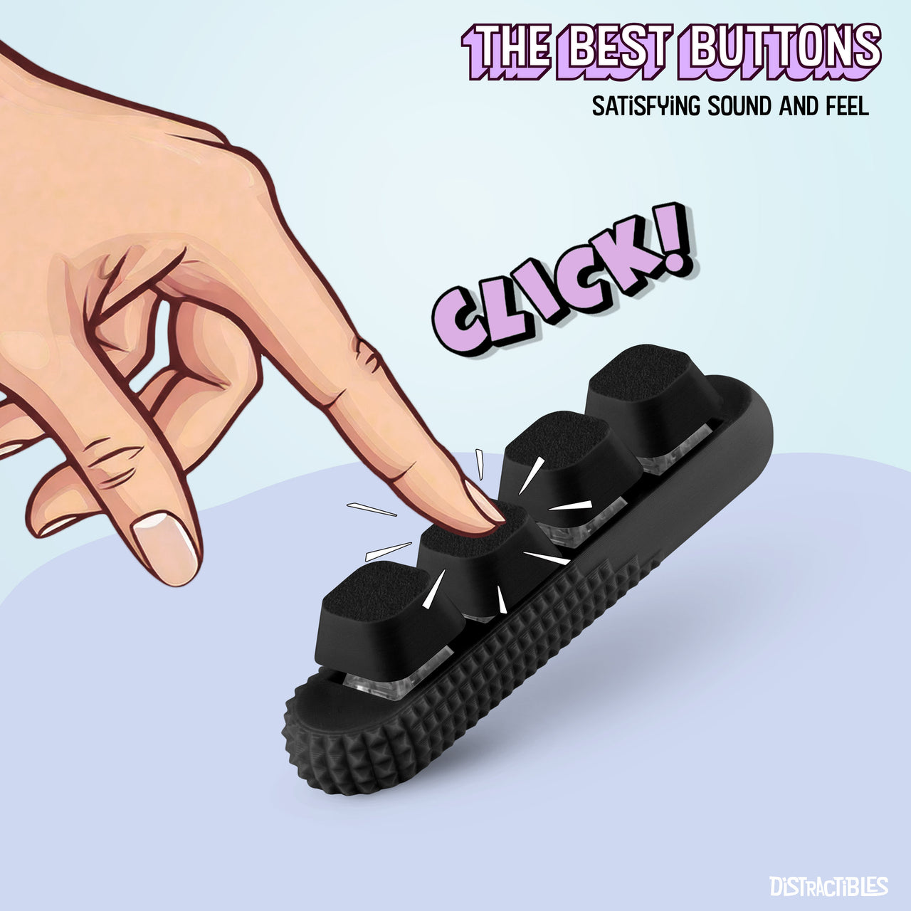 4-Button Fidget Clicker - Loud Click Switches, Textured Design for Stress Relief & Focus Aid with Lanyard (Black)