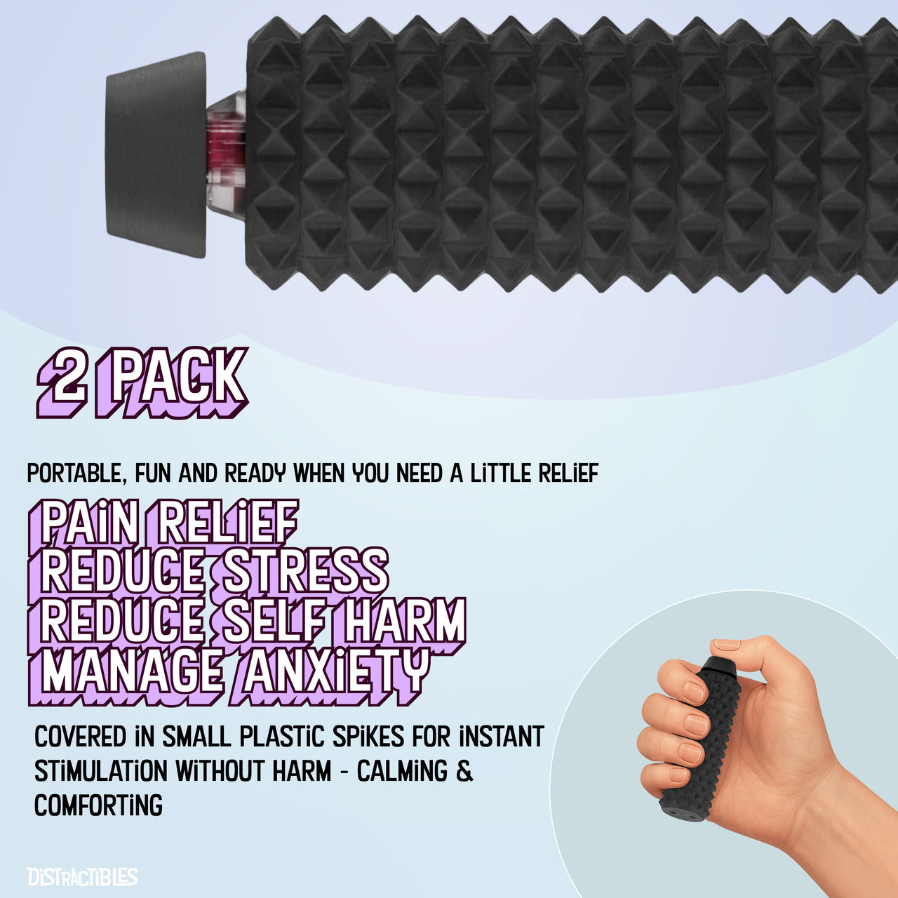 Spike Roller Clicker, Tactile Pain Stimming Fidget with Clicker Switch, Pain Stimulation Roller with Lanyard (2 Pack Black)