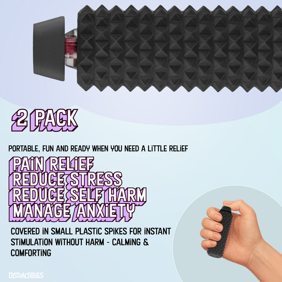 Spike Roller Clicker, Tactile Pain Stimming Fidget with Clicker Switch, Pain Stimulation Roller with Lanyard (2 Pack Black)
