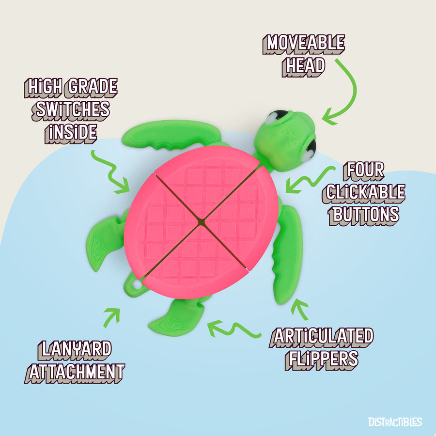Turtle Fidget Toy, Articulating Design with Shell Clickers, Pocket-Sized & Durable, Stress Relief, ADHD, Autism & Stim (Pink/Green)