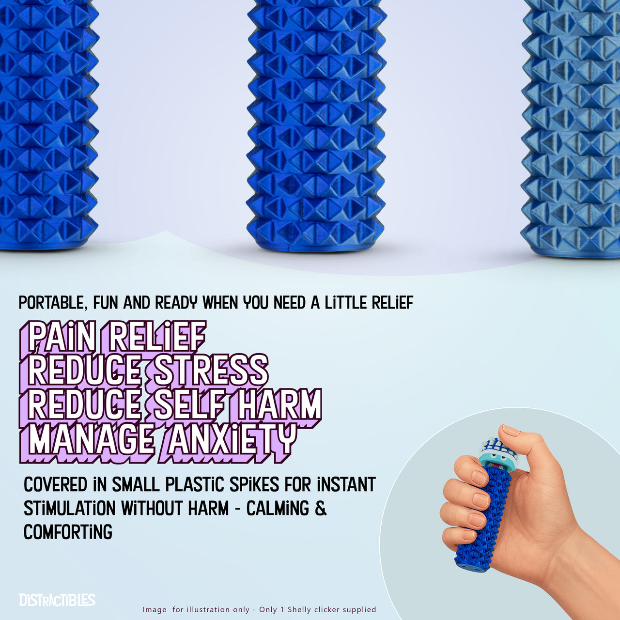 Shelly - Sensory Fidget Toy, Textured Pain Stimming Device, Stress Relief for Focus and Concentration (Neon BlueSteel)