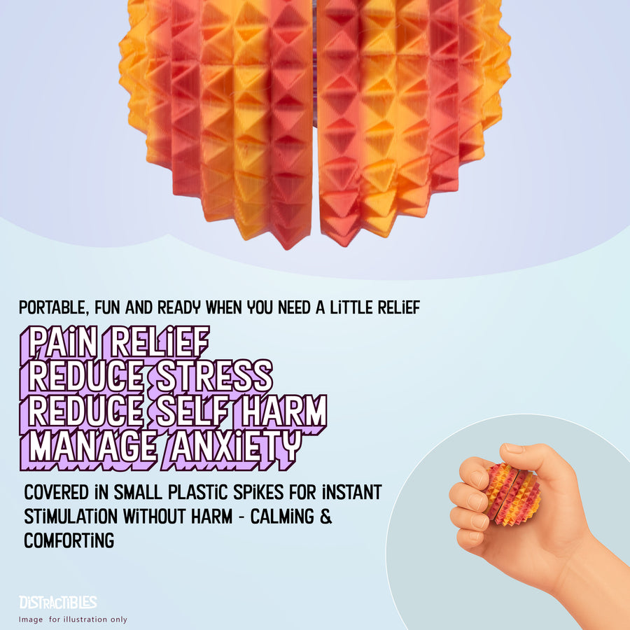 Spike Ball Clicker, Tactile Pain Stimming Fidget with Clicker Switch, Pain Stimulation Ball with Lanyard (Medium - Neon Nova)