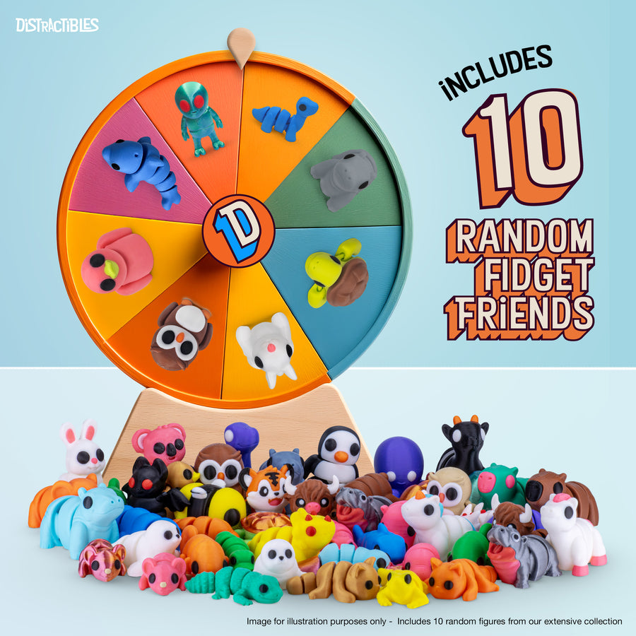 Mystery Fidget Animal Pack, 10 Articulated Animals + Bonus Fidget Clicker & Fidget Clicker Box, Random Colors (Random)