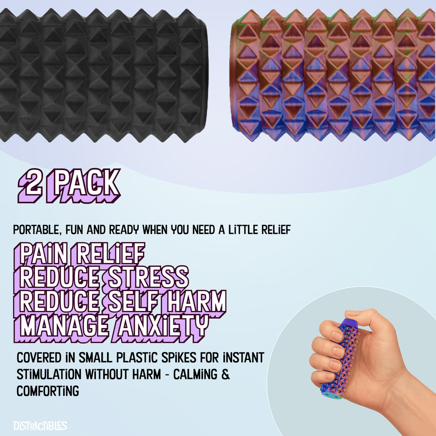 Spike Roller Clicker, Tactile Pain Stimming Fidget with Clicker Switch, Pain Stimulation Roller with Lanyard (Neon Harmony + Black)