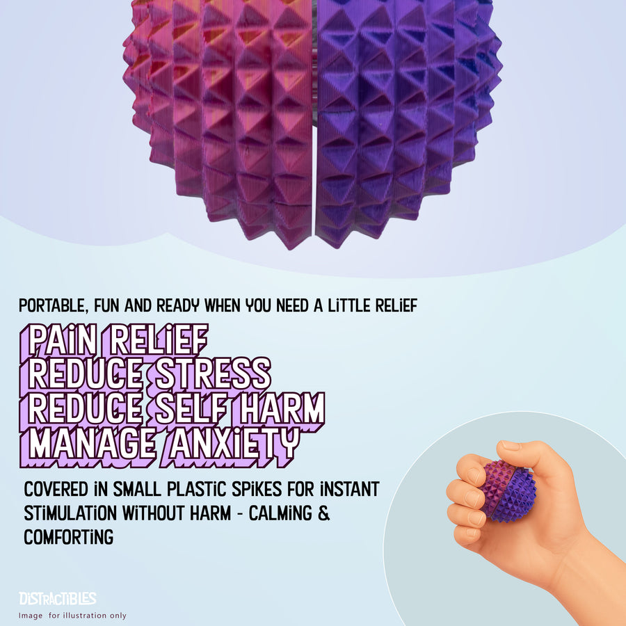 Spike Ball Clicker, Tactile Pain Stimming Fidget with Clicker Switch, Pain Stimulation Ball with Lanyard (Medium - Neon Harmony)