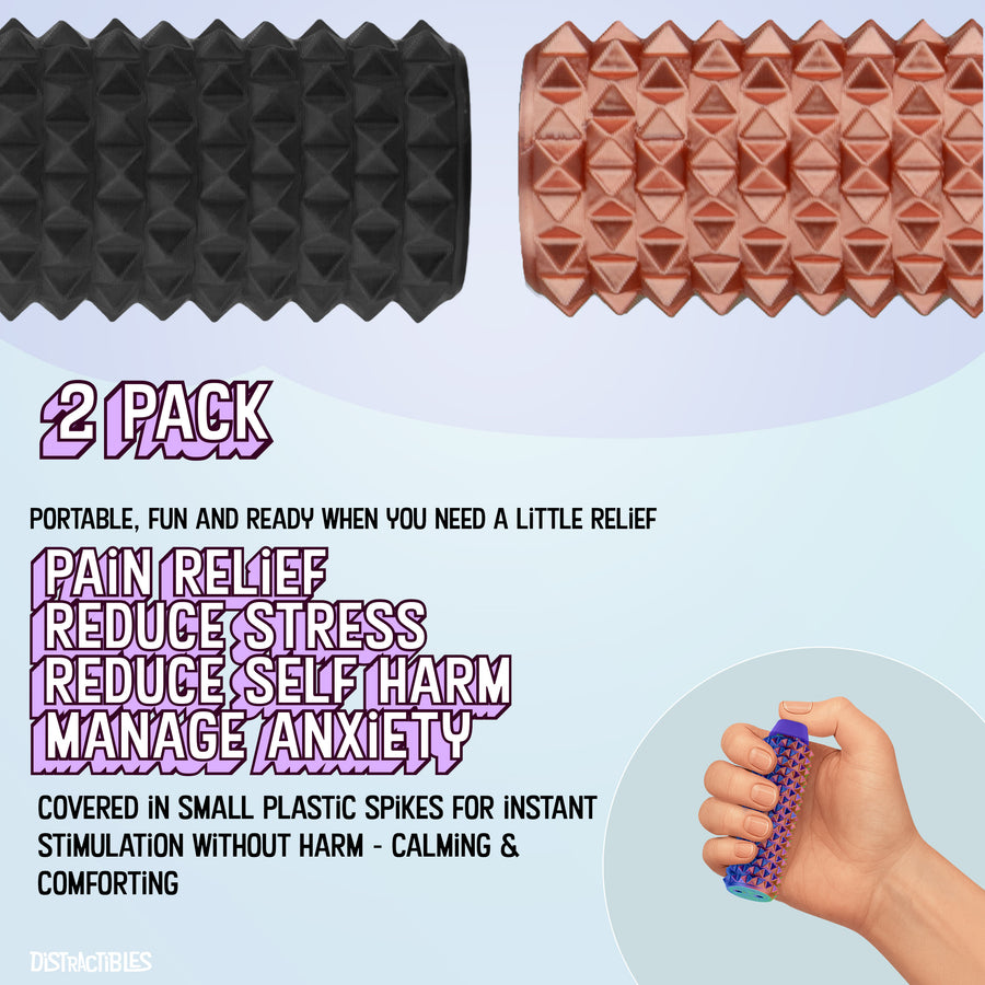 Spike Roller Clicker, Tactile Pain Stimming Fidget with Clicker Switch, Pain Stimulation Roller with Lanyard (Neon Rose + Black)