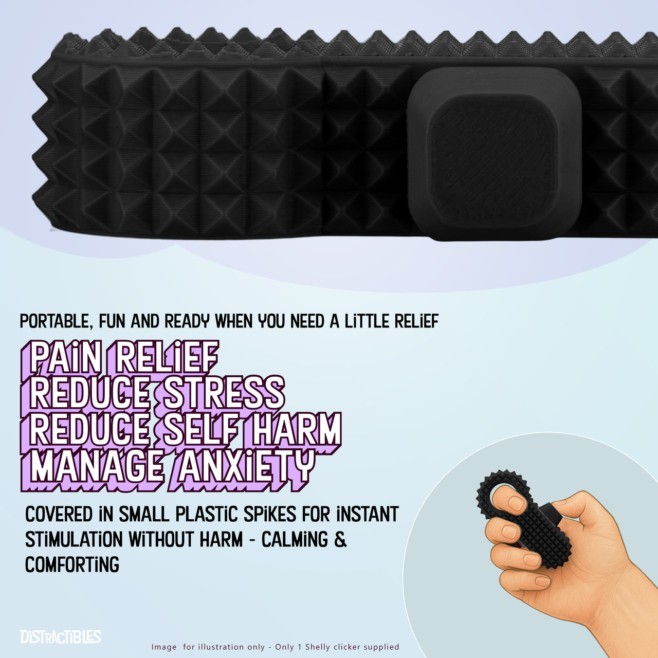 Distractibles Spiked Clicker Fidget Spinner - Textured for Pain Stimming, Stress Relief, ADHD, Anxiety and Concentration (Black)