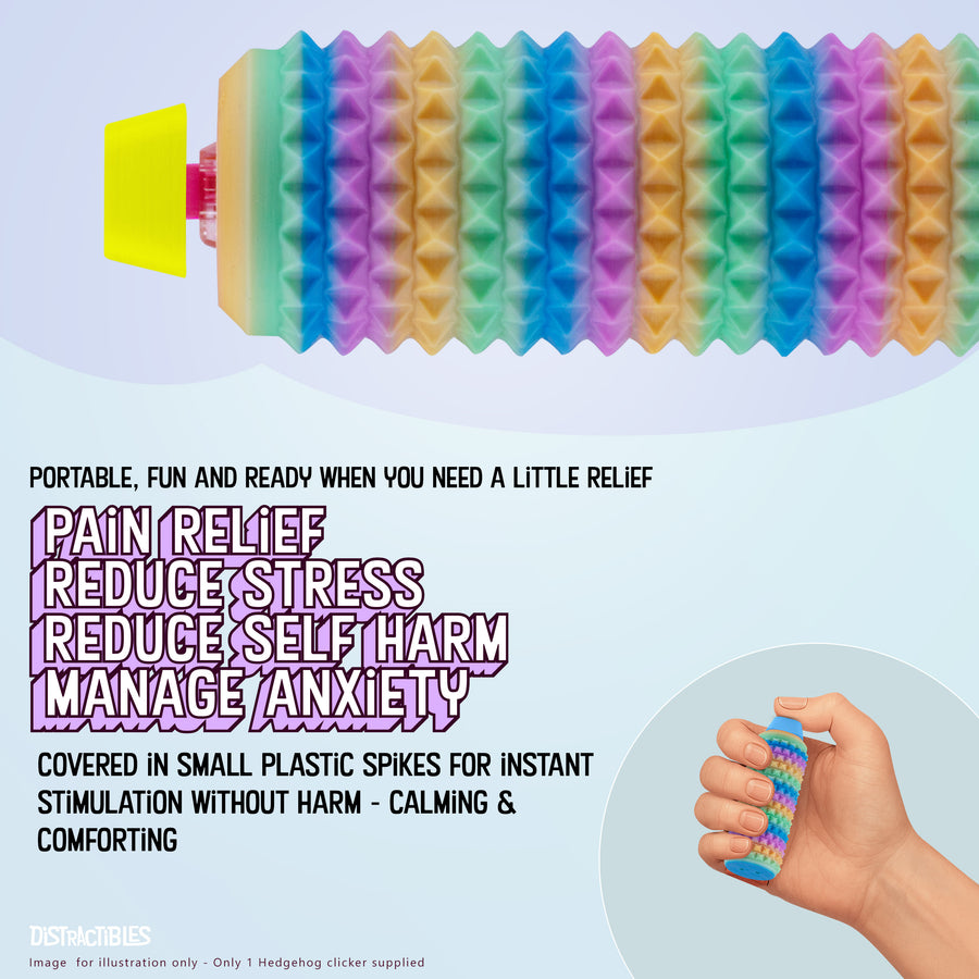 Sensory Roller Fidget Toy with Clicker, Tactile Spikes for Anxiety, Stress Relief, Pain Stimming, Autism - with Lanyard (Rainbow)