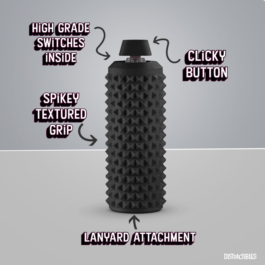 Sensory Roller Fidget Toy with Clicker, Tactile Spikes for Anxiety, Stress Relief, Pain Stimming, Autism - with Lanyard (Black)