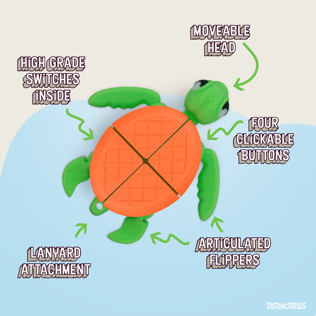 Turtle Fidget Toy, Articulating Design with Shell Clickers, Pocket-Sized & Durable, Stress Relief, ADHD, Autism & Stim (Orange/Green)