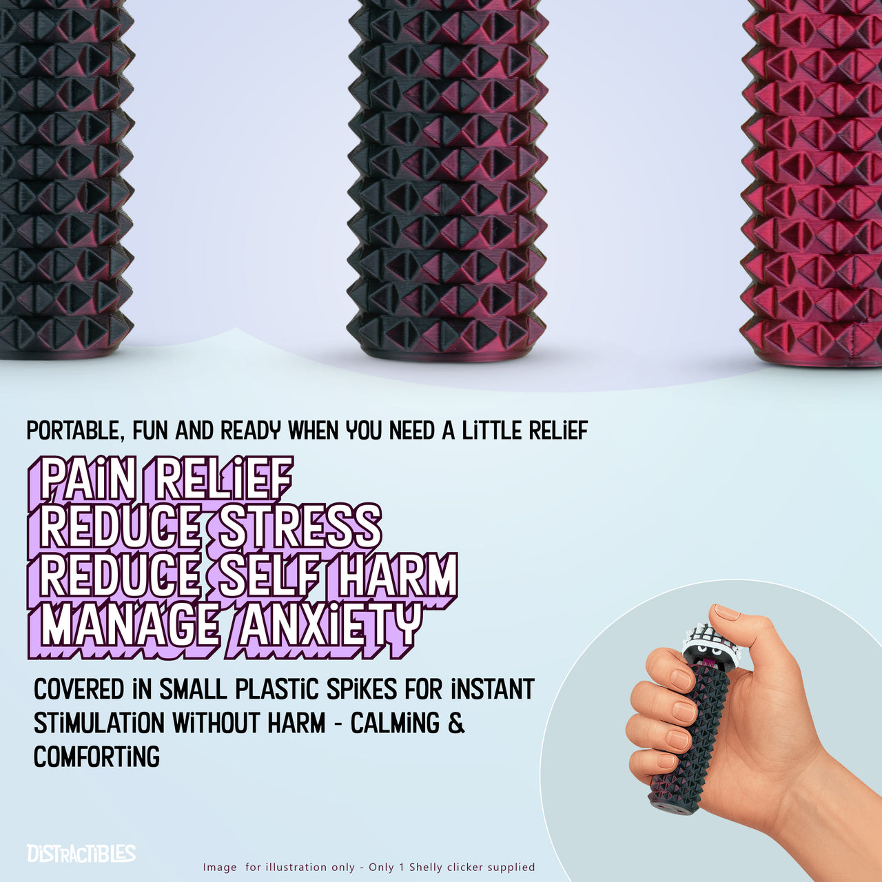 Shelly - Sensory Fidget Toy, Textured Pain Stimming Device, Stress Relief for Focus and Concentration (Neon Crimson)