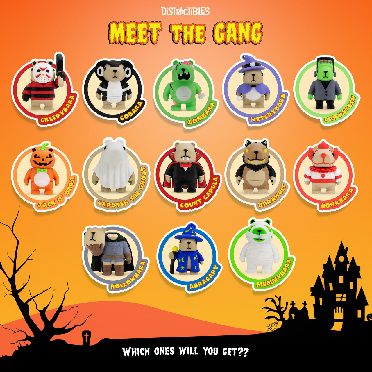 Monster Capy Mystery Box, 10 Articulated Frightful Capybara Figures with Pumpkin Container, Random Sensory Figures and Mystery Removable Pumpkin Lid