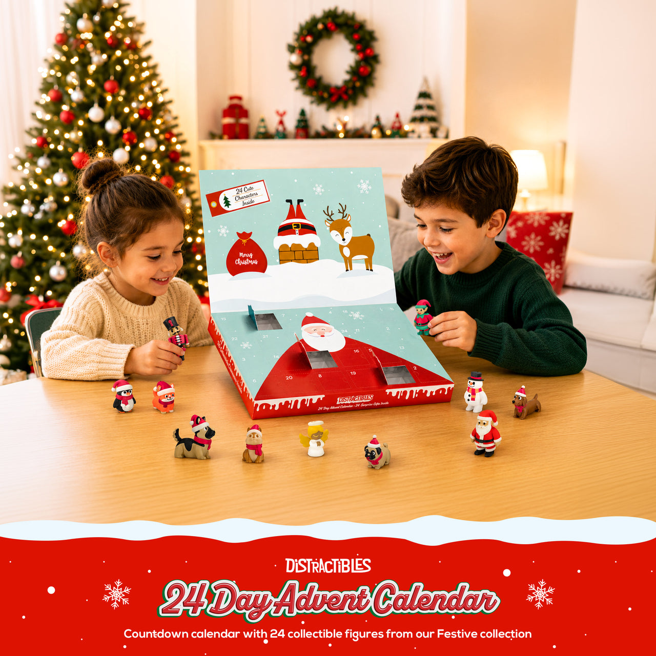 Distractibles Christmas Mystery Box, 24 Articulated Festive Figures, 24 days Countdown Advent Calendar