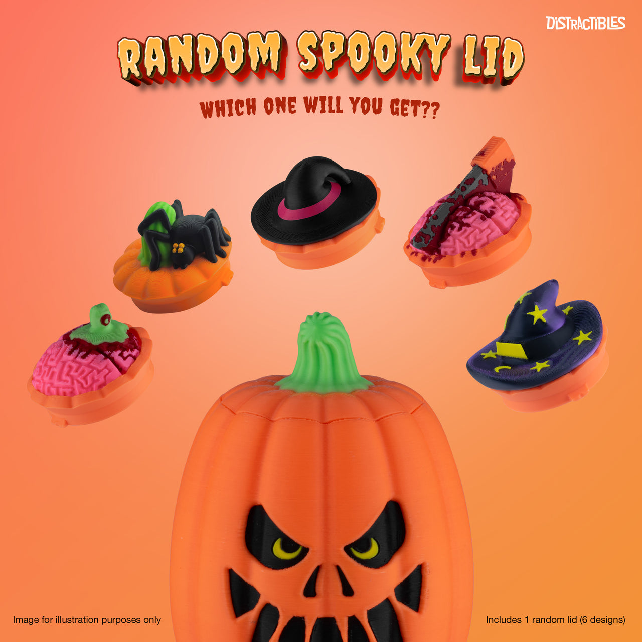 Halloween Mystery Box, 10 Articulated Spooky Figures with Pumpkin Container, Random Figures and Mystery Removeable Pumpkin Lid