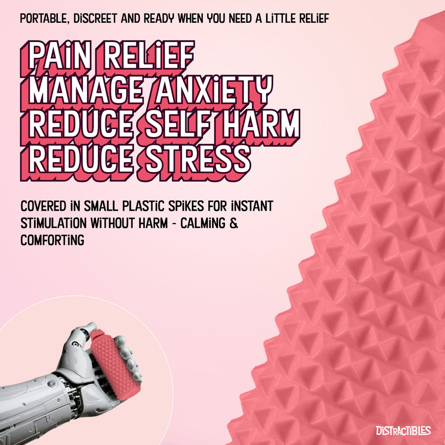 Sensory Roller Fidget Toy with Clicker, Tactile Spikes for Anxiety, Stress Relief, Pain Stimming, Autism - with Lanyard (Pink)